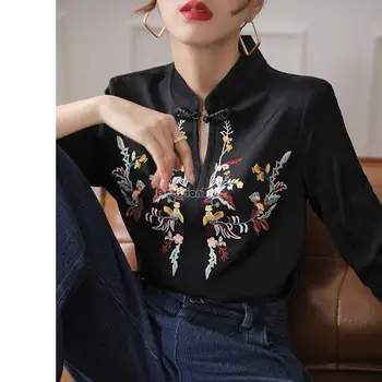 2023 нов женски традиционен китайски топ, реколта блуза, риза ol в ориенталски стил, дамски елегантен блуза, танкостюм, риза с бродерия, pd