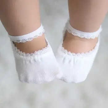 1 чифт Противоскользящих дантелен чорапи за момиченца от 1 до 5 години, прекрасни памучни чорапи до глезена за деца, чорапи Принцеса за момиченца