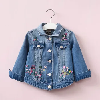 Зимно яке за момиченца, Ново палто за момичета, Джинсовое палто с ревера в корейски стил с бродерия на цветя, Детски дрехи от 2 до 8 години