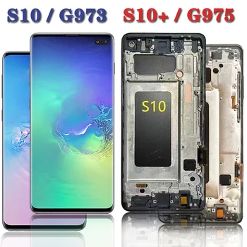 6,4 на 100% Тест За Samsung Galaxy S10 plus G973 SM-G975 Дисплей и панел със сензорен екран Дигитайзер Замяна за s10 G973 LCD дисплей