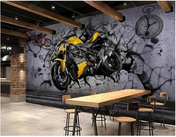 потребителски стенописи 3d фото тапет за стени, на рула Жълт мотоциклет на стръмен и разчупва стената начало декор на стената