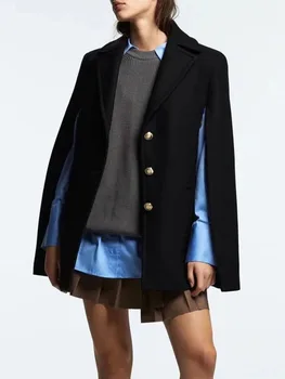 ZA есенни и зимни нови продукти дамска мода ретро стил на улицата с ревери с дълги ръкави однобортный вълнена пелерина палто