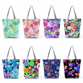 Адаптивни чанти Нови модни Дамски чанти чанта-тоут с флорални Принтом, Женствена чанта за пазаруване с Голям капацитет, Преносима