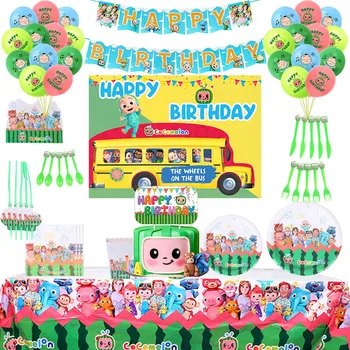 Cocomelon Детски Тематични Аксесоари За Партита честит Рожден Ден на Прибори за Еднократна употреба Чаша Чиния ABC Kid TV Party Банер Балон направи си САМ Украса