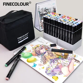 480 Цветове Бицепс Мека Четка Професионален Скица За Рисуване на Художествени Маркери Дръжка За по-Colorization принадлежности за рисуване Finecolour EF102