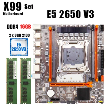 Комплект дънната платка Oeny X99 LGA2011-3 E5 2650V3 2 бр. * 8 GB = 16 GB 2133 Mhz DDR4 канали SATA 3,0 nvme M. 2