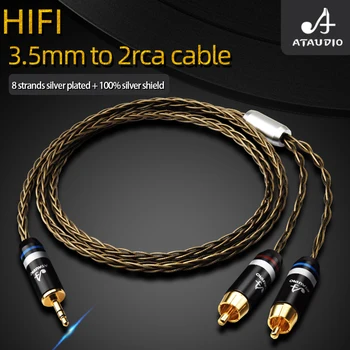 Кабел HiFi от 3,5 мм до 2rca висококачествен посеребренный усилвател за КОМПЮТЪР и мобилен телефон, свързващ конектор 3,5 с кабел RCA