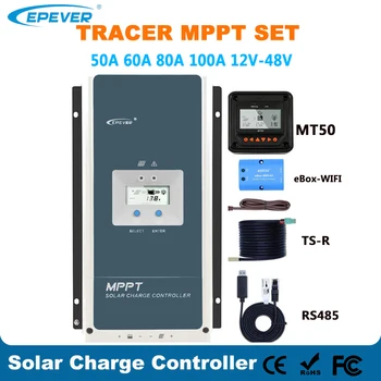 Epever 50A 60A 80A 100A MPPT Контролер за Зареждане на 12 24 36 48 В Автоматична Подсветка LCD Дисплей Слънчев Регулатор Поддръжка на WIFI MT50 Дистанционно Управление