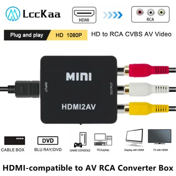 LccKaa HDMI-съвместим с AV RCA CVSB L/R Видео Конвертор Скоростна HD 1080P Видео, HDMI-съвместим Адаптер AV Scaler Поддръжка на NTSC PAL