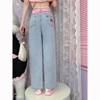2022 Оригинални дънки mymelody Denim с шарени аниме Sanrio, прави широки панталони с висока талия, нататък y2y, студентски ежедневни панталони, Подарък за момичета