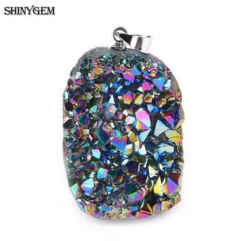 ShinyGem Блестящ Естествен Чакра Опал Окачване Многоцветен Друзи Crystal Камък Висулка Окачване Производство на Бижута 5 бр. Случайна Изпращане