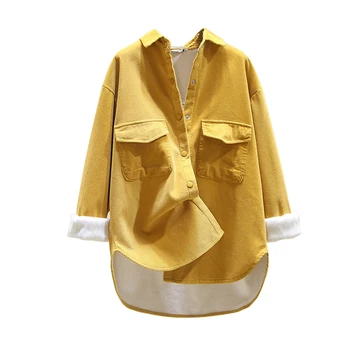 2021 Модни Свободни Плътни Дамски Блузи с Едноцветните ръкави, Зимно Палто, Ежедневни Палта И Якета, Връхни Дрехи Големи размери, Върхове