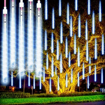На открито LED Метеоритен Дъжд Осветява Падне Капка Дъжд Страхотна Струнен Водоустойчива Лампа за Коледно Парти Градински Празнични Украси