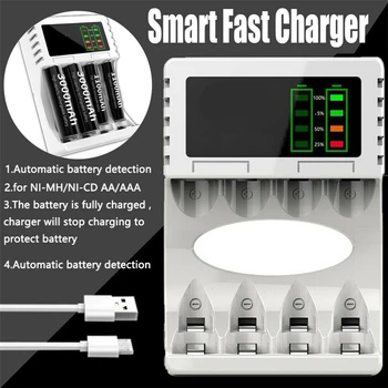 USB 4 Слота за Бързо Зареждане Зарядно Устройство За NIMH NICD Батерии, LCD Дисплей АА ААА Акумулаторна Батерия Зарядно Устройство Станция