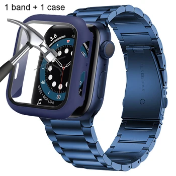 за Apple watch 6 от каучук + калъф 44 мм 40 мм series 5 4 se каишка + Защитно фолио от закалено стъкло за iwatch 3 42 мм 38 мм correa
