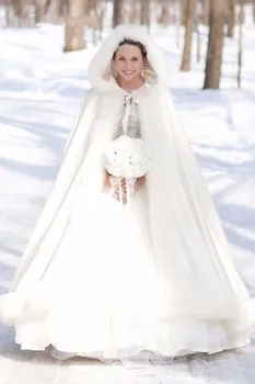 зимна бял Сатен, дъждобран Дядо Коледа от изкуствена кожа, сватбена палто с мирис на купоните, Жените наметало, рокля Елф, Сватбена Болеро
