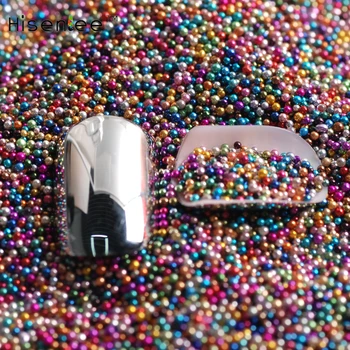 Hisenlee търговия на Едро с 0,6-0,8 мм 0,8-1 мм 50 г/опаковане. Цветни стъклени мъниста за нокти с хайвер, декорации за нокти, микро перли, 3D нокти