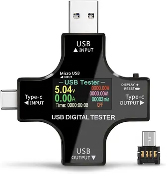 Тестер зададено измерване на мощност USB, мултифункционален USB-тестер Electop upgrade 2-в-1В (с адаптер OTG)