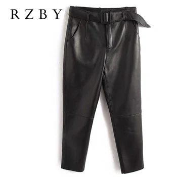 Дамски Панталон от 100% естествена Агнешка кожа, Корейската мода, Естествена Кожа, Панталони от естествен велур с дължина до Прасците, RZBY817
