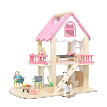 Дървена Куклена Къща Строителни Играчки Куклена Къща на Игрите Комплект За Розова Принцеса Ролеви Игри направи си САМ Пожарна Станция Куклен Дом За Деца