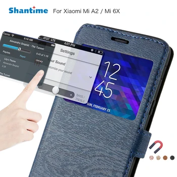 Калъф За телефон от изкуствена кожа За Xiaomi Mi 6X Mi A2, Флип калъф За Xiaomi Mi X 2S, Калъф-книжка с прозорец, мека силиконова Делото от TPU