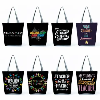 Учител Подарък Чанта За Жени Цветни Букви, Печат Чанта Мода Пътуване Плаж Купувач Чанти За Рамо Адаптивни