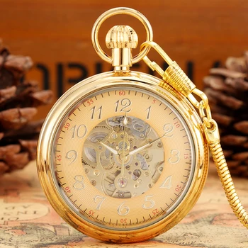 Луксозни Златни Механични Джобни Часовници С Автоматично От Без Капачки Джобни Часовници Окачване С Арабски Цифри Златен Циферблат На Часовника Подаръци