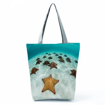 Чанта За рамо с Принтом Морска звезда с Шарките на Морска звезда, Дамски Модни Универсална Плажна Чанта, Дългогодишна Чанта За пазаруване, Преносима Практически Чанта-Тоут
