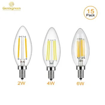 2 W 4 W 6 W Led Лампа с нажежаема Жичка E12 E14 2700K Топло Бяла C35 Прозрачно Стъкло с регулируема яркост Edison Led Лампа за Полилеи 15 Бр.