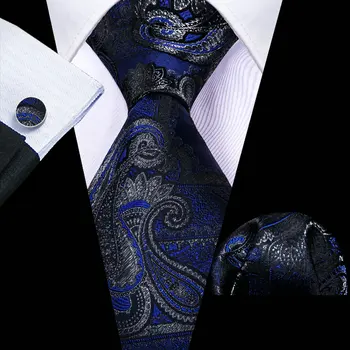 Тъмно синьо Модерен Син Пейсли Мъжка Копринена Вратовръзка Брошки Мъжка Вратовръзка, Шалче копчета за Ръкавели и Мъжки Комплекти за Подарък на Бари.Ван Дизайнер