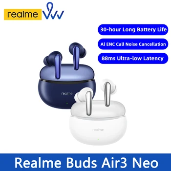 Глобалната версия на Realme Рецептори Air 3 Neo TWS Слушалки 30 Часа автономна работа AI ENC намаляване на шума повикване IPX5 Водоустойчив