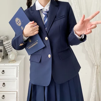 Корейската Училищни униформи Тъмно син Блейзър Японската Училищни униформи Палто, Костюм за Училище Дрехи За Момичета Студентски Яке Seifuku