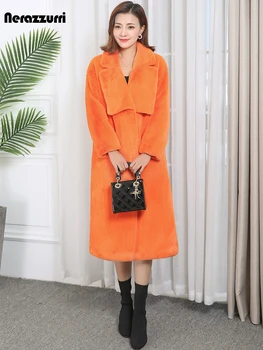 Нерадзурри Взлетнопосадочная ивица на корейската мода палта от изкуствена кожа женски пухкави топли дълги цветни кожени палта дебела космата кожа на горно облекло 2021