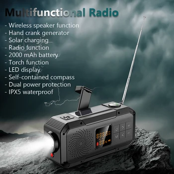Портативно Ръчно радио на Слънчевата енергия, Преносимо Аварийно Радио AM/FM/WB/NOAA, Bluetooth-съвместими слушалки за Бивакуване на Открито, Туризъм