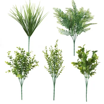 7 вилици изкуствено растение эвкалиптовая трева пластмасов папрат зелен лист изкуствено цвете растение сватбена декорация на дома, за декорация на масата