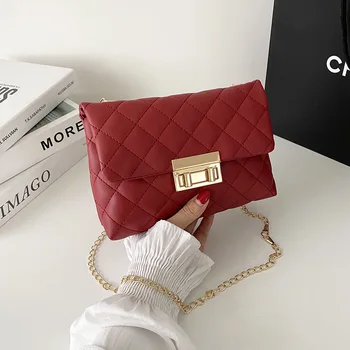 Чанта Дамски 2021 Нова Висококачествена Чанта с Веригата, Модни Диагонално Чанта Ins, Дива Ежедневни Малка Квадратна Чанта на едно рамо, на приливите и отливите, 6 Цвята